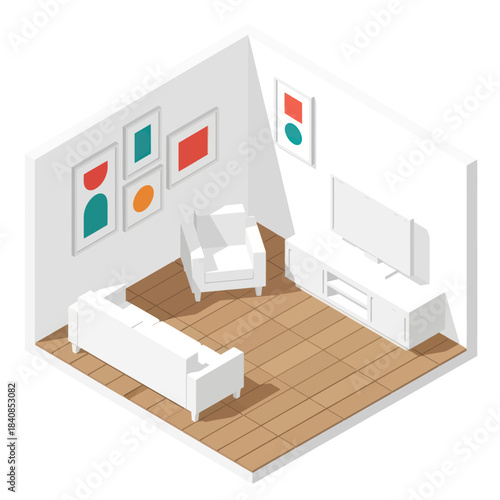 Modern Living Room Interior Design with Abstract Art and Furniture.
