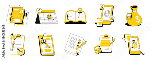 Set of Business and Finance: Planning, Management, Digital Services, and Financial Operations