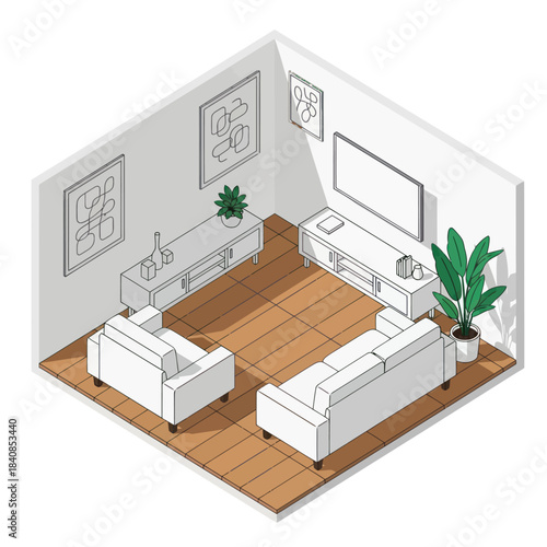 Modern Living Room Interior Design with Sofa and Armchair.