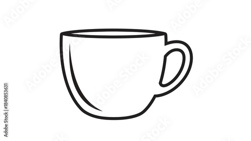 Simple black and white outline of a coffee cup illustration
