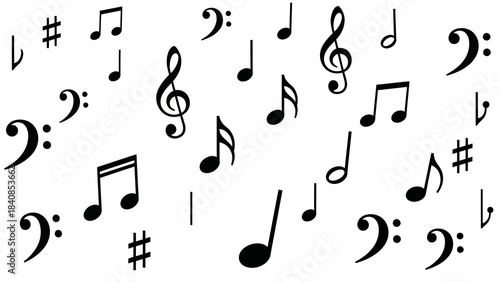 Musical Notes and Symbols Pattern on White Background