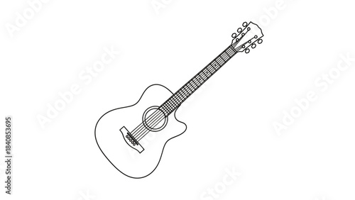Simple line drawing of an acoustic guitar on white background