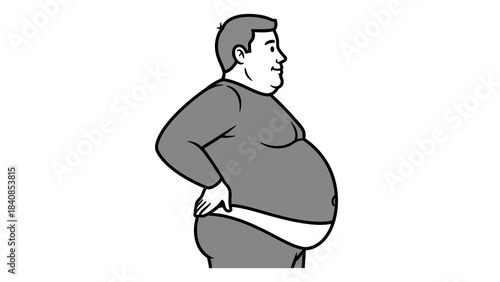 Cartoon illustration of overweight man in profile view