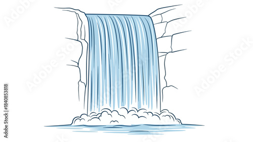 Illustration of a cascading waterfall with rocks and flowing water