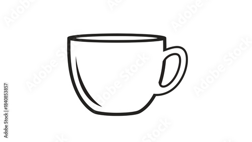 Minimalist black and white line drawing of a coffee cup