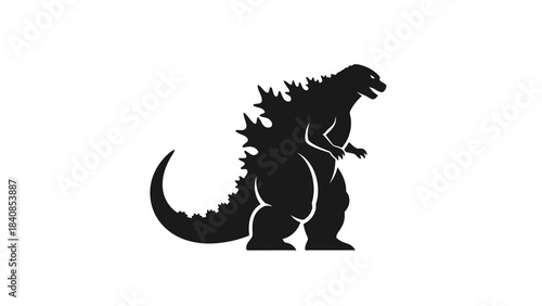 Silhouette of Giant Monster in Iconic Pose on White Background