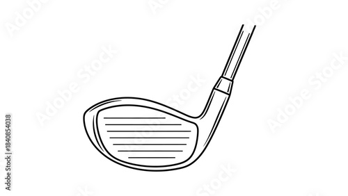 Minimalist line drawing of a golf club head on white background