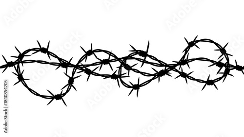 Black barbed wire silhouette on white background
