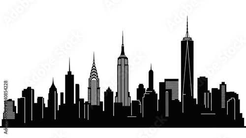 Black and White Silhouette of a Modern City Skyline