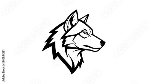 Black and white wolf head illustration in minimalist style