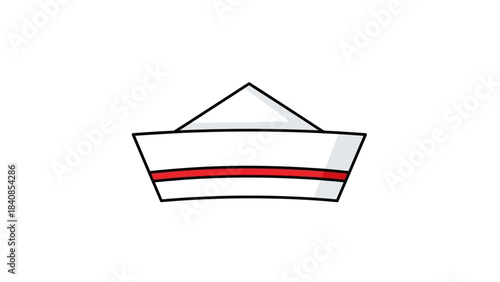 Minimalistic sailor hat icon with red stripe on white background
