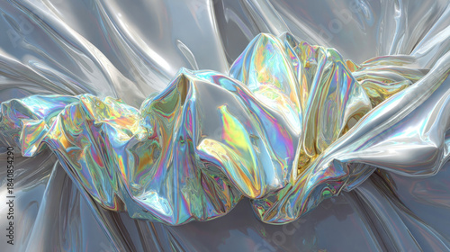 Iridescent Fabric Folds Across Satin Surface