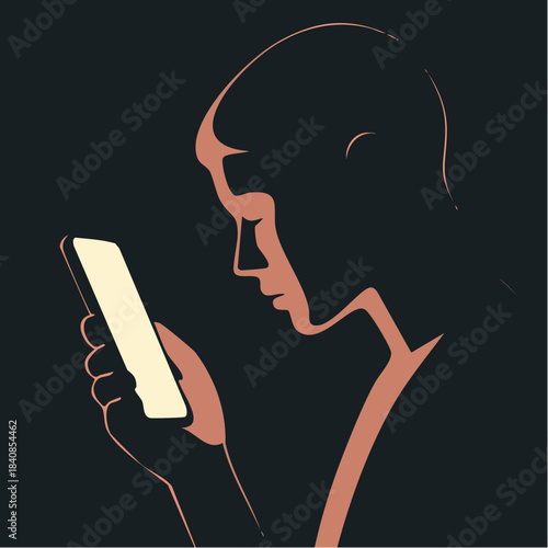 warm glow of screen draws quiet gaze from stylized figure immersed in digital moment of modern solitude