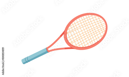 Cartoon tennis racket icon in vibrant style. Essential sport equipment for training and fitness activities. Perfect gear for workout sessions, court play, and competition. Colorful accessory ideal