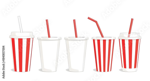 soda, softdrink, cola, fizzy soda, carbonated drink, beverage cup, drink cup, paper cup, disposable cup, takeaway cup, straw, lid, cold soda, iced drink, refreshment, fast food, junk food, street food