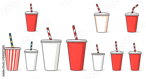 soft drink, soda cup, cola cup, fizzy beverage, cold beverage, fast food drink, takeaway drink, disposable cup, paper cup, plastic lid, drinking straw, refreshment, thirst, cafe drink, restaurant drin