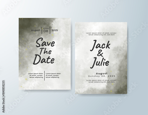 Wedding invitation with abstract splash watercolor