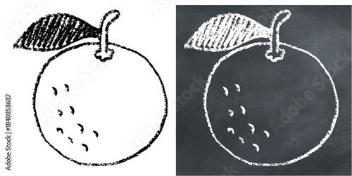 Chalk handdrawn orange vector for juice bars and citrus packaging. Symbolizes vitamin C, fresh flavor, and organic fruit. Ideal for chalkboard or nutrition concepts.