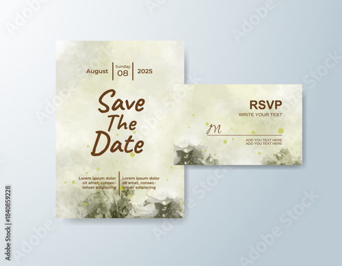 Wedding invitation with abstract splash watercolor
