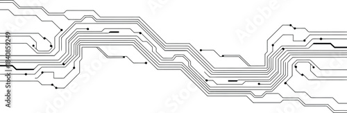 Abstract Circuit Board Lines and Dots on White Background