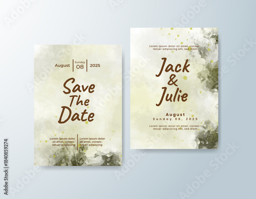 Wedding invitation with abstract splash watercolor