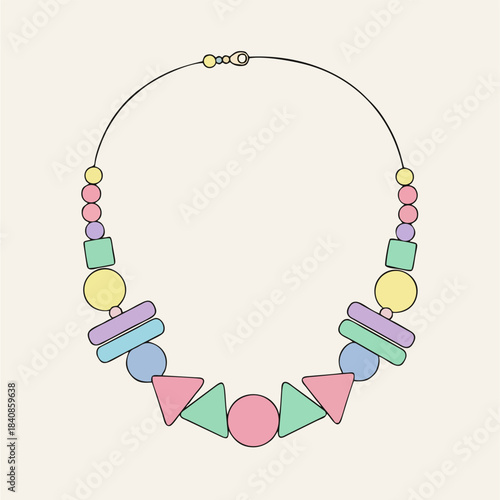 Colorful geometric beaded necklace with pastel shades and playful shapes