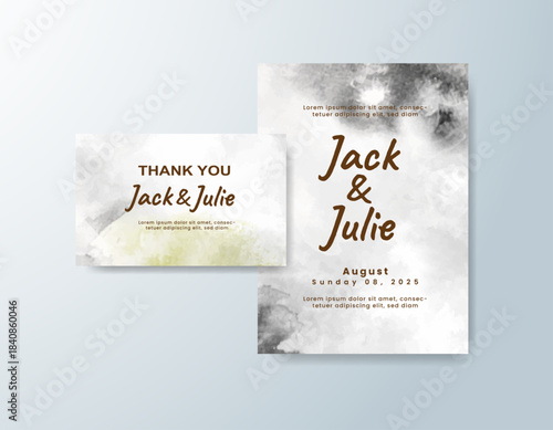 Wedding invitation with abstract splash watercolor