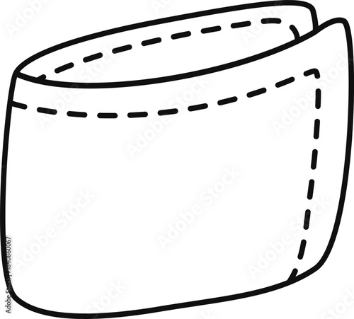 Minimalist line art illustration of a folded wallet or pouch with dashed internal lines, simple vector icon on white background