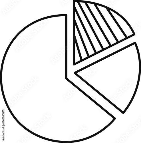 Simple outline pie chart icon showing data division with one hatched segment, representing statistics and analysis