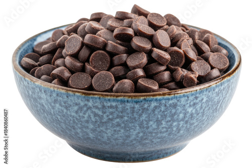 Bowl full of chocolate chips, dark and tasty