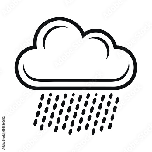 A stylized cloud is depicted raining down small dots.