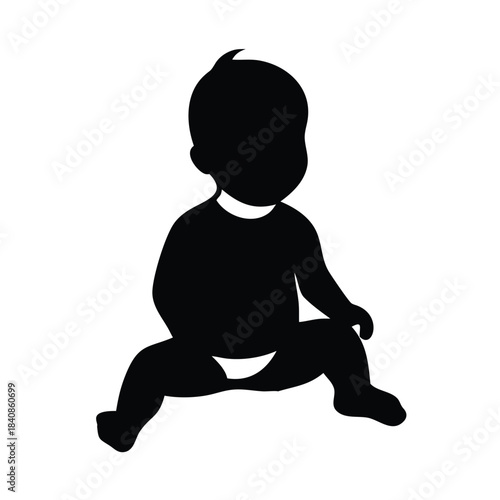 A silhouette of a baby sitting down wearing a diaper.