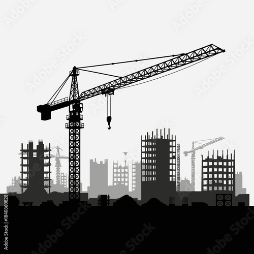 construction site with crane and building