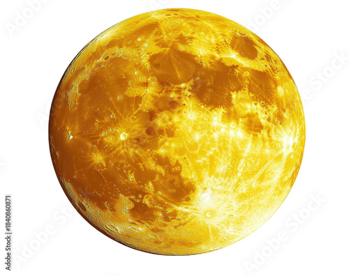 Textured golden sphere, celestial body on black background