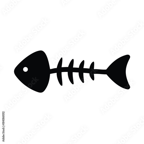 A simple black silhouette of a fish skeleton on a white background.