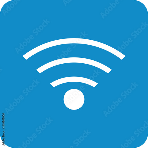 White Wi-Fi signal icon on a blue rounded square background, symbolizing wireless internet connectivity and network access