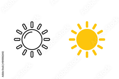 Two sun icons are displayed side by side. One is a black outline, the other is a solid yellow.