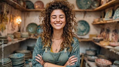 young woman happy Confident looking at the camera in her ceramic store