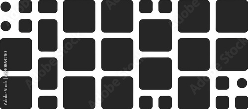 Abstract Pattern of Rounded Squares and Circles in Black and White