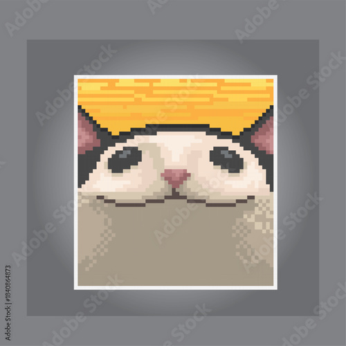 Funny cat face, pixel art illustration