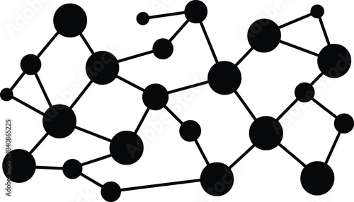 Abstract Network of Connected Black Circles on White Background