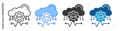 Cloud Programming Icon Set Multiple Style Collection
