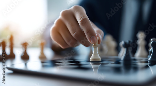A focused individual strategically moves a chess piece on a digital chessboard, highlighting the blend of tradition and technology.