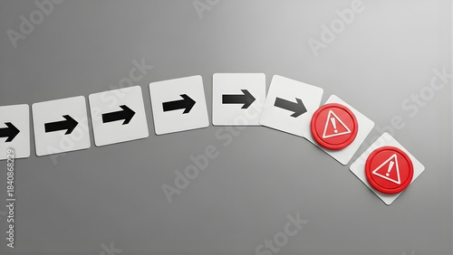 Smooth progression interrupted by an unexpected problem, illustrating a critical system error or potential risk ahead