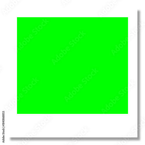 Authentic Vintage Polaroid Photo Frame Template with Neon Green Screen Placeholder for Chromakey Footage, Video Production, and Digital Marketing Copy Space Mockup