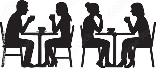 PrintSilhouettes of people enjoying coffee at tables