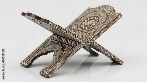 Quran Reading Stand, Antique Wooden Rehal, Islamic Book Holder, Isolated