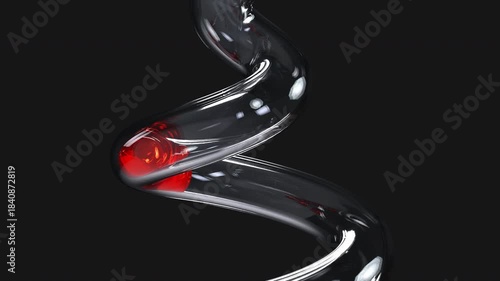 three red slime balls sliding in a transparent tube 3D computer generated animation