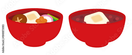 お汁粉、お雑煮のイラストセット