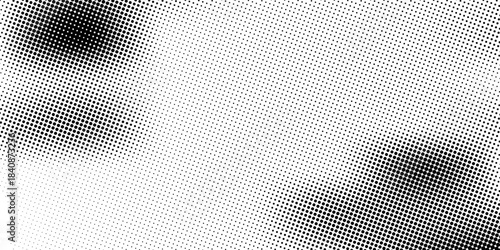 Grunge halftone gradient background. Faded grit noise texture. White and black sand wallpaper. Retro pixelated backdrop. Anime or manga style comic overlay. Vector graphic design textured template
